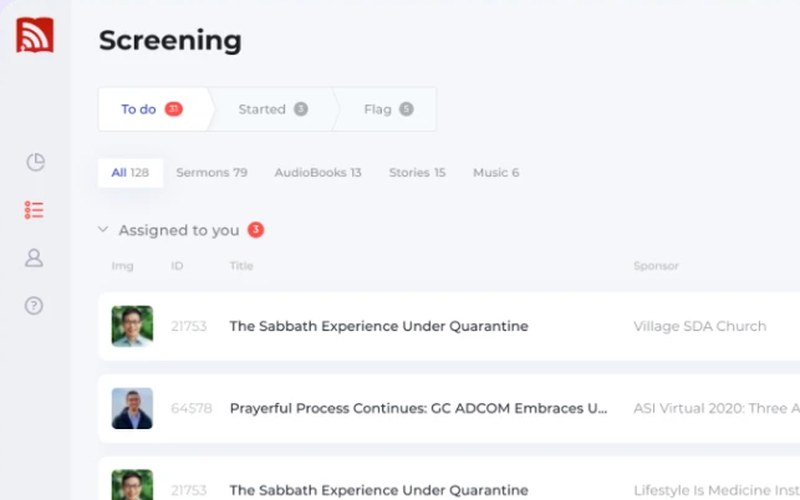 AudioVerse admin panel screening queue